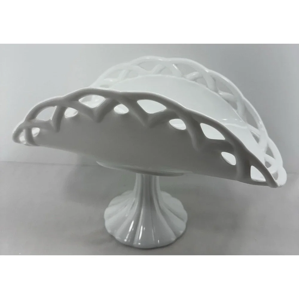 Vintage Colony Milk Glass Open Lace Pedestal Compote Fruit‎ Bowl 13.75